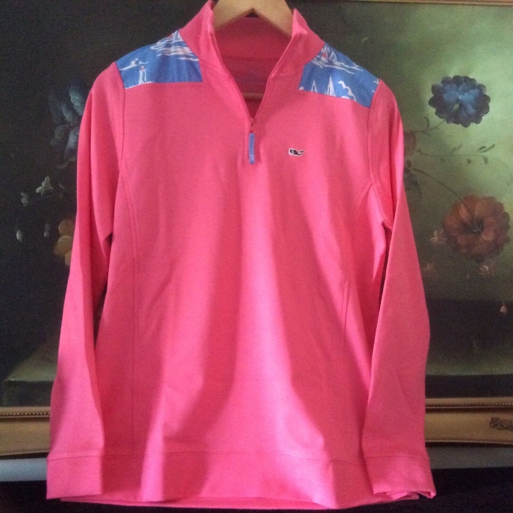 NWT VINEYARD VINES Women's Jersey 1/4-Zip Sailing Scene relaxed Shirt Size S CO